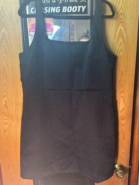 A New Day Black Dress Size 16 Satin Midi Pockets Lined Side Zip Silk Like Worn O